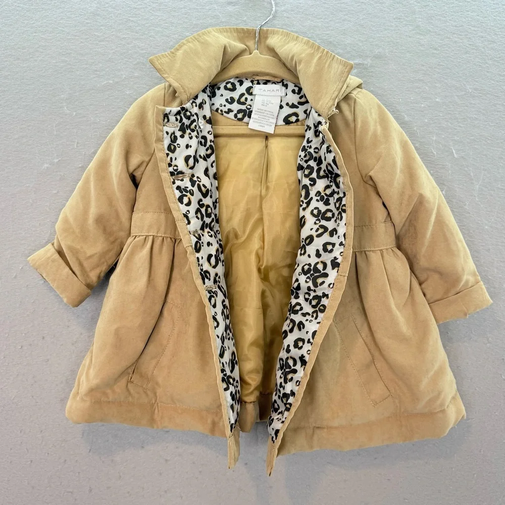 Tahari - Baby Girl Tan hooded jacket trenchcoat style A- line size 12 month‎